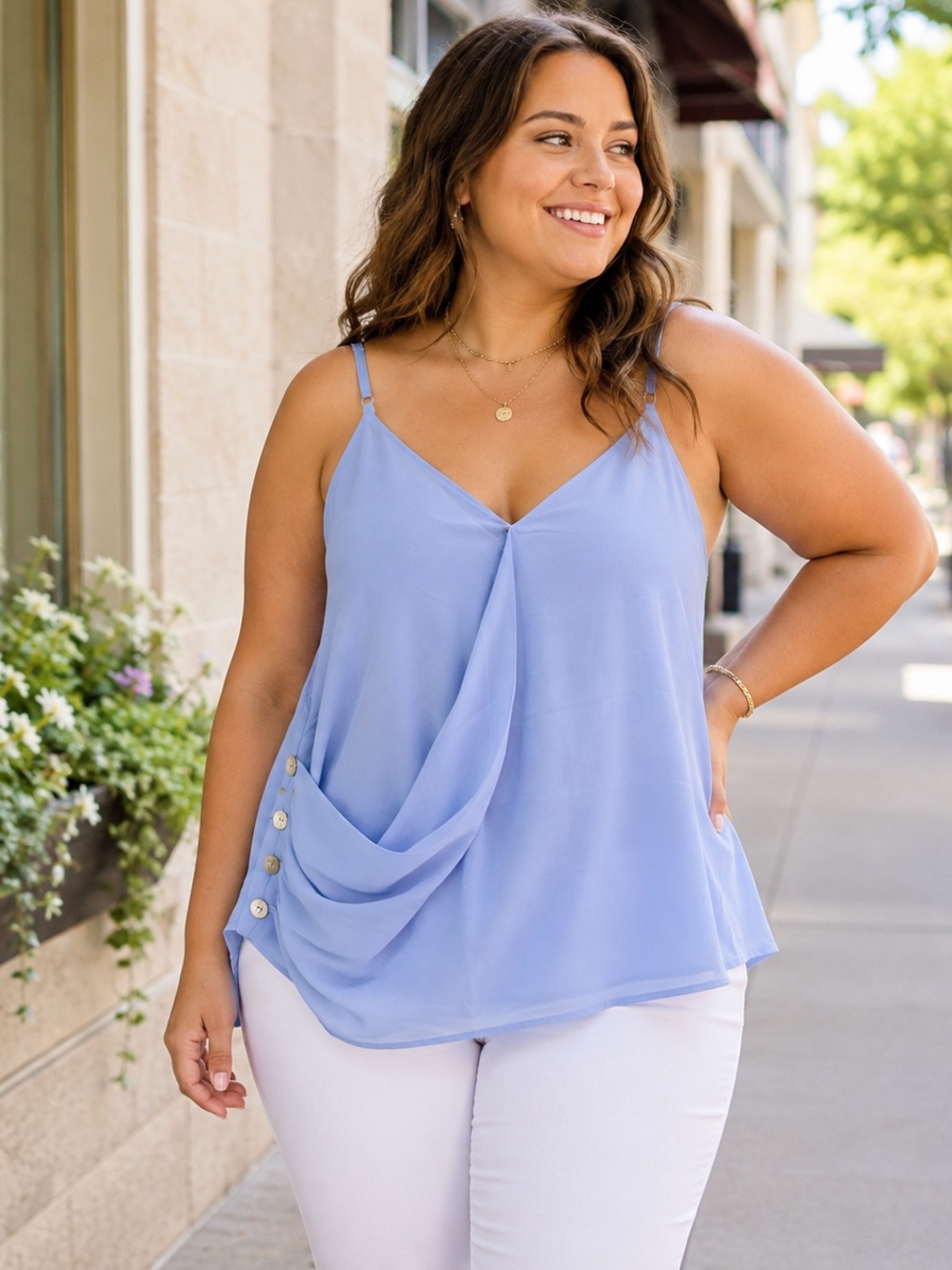 Zenana Light Blue Draped Tank Top 1X Sleeveless Plus NWT
